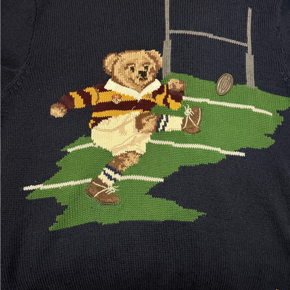 Polo by Ralph Lauren Navy Rugby Bear Crewneck Sweater - Picture 2 of 4